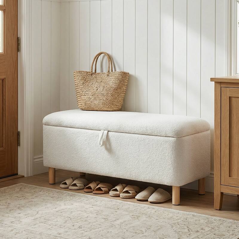 Upholstered Storage Ottoman Bench with Large Hidden Storage Fabric End of Bed Bench