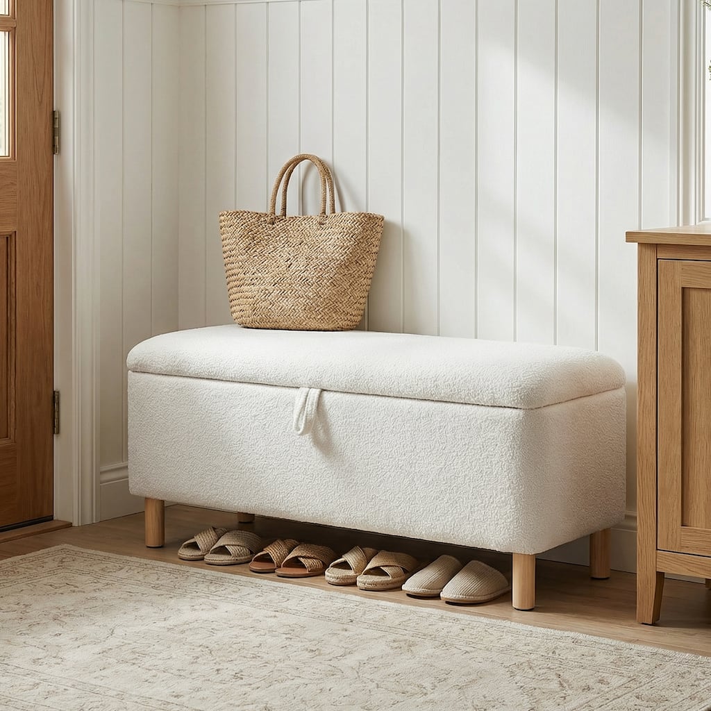 Upholstered Storage Ottoman Bench with Large Hidden Storage Fabric End of Bed Bench