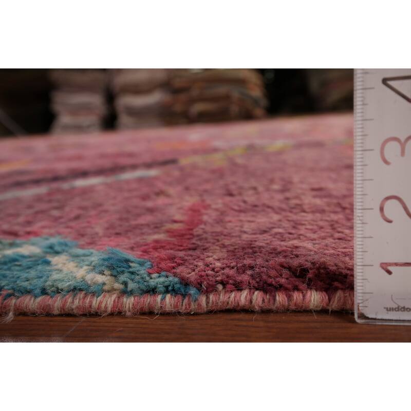 Pink Geometric Moroccan Large Area Rug Hand-Knotted Wool Carpet - 9'10" x 14'7"