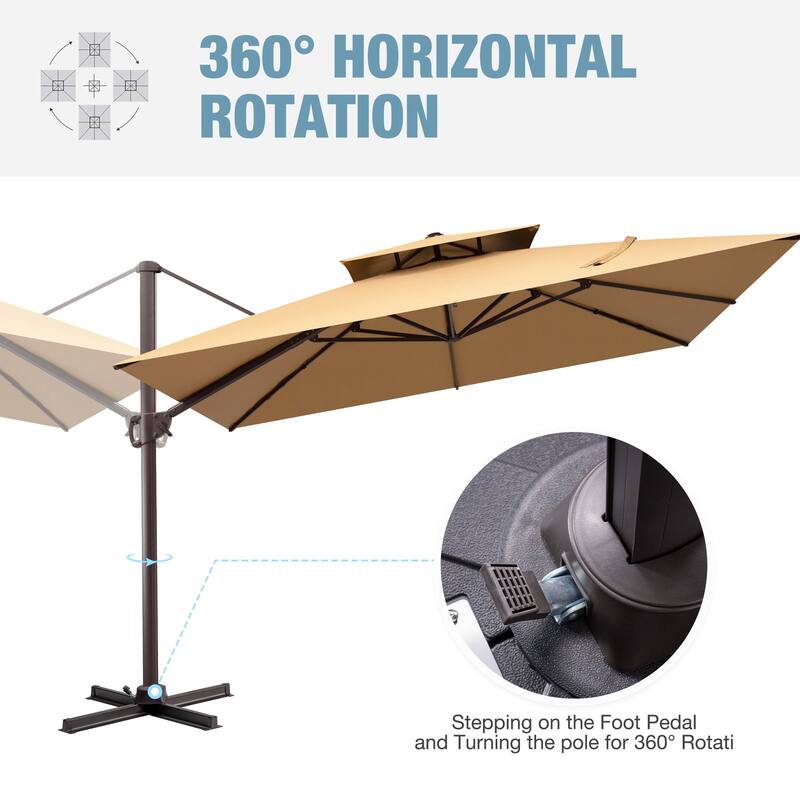 11 FT Square Outdoor Patio Double Top Cantilever Umbrella with Rod Base