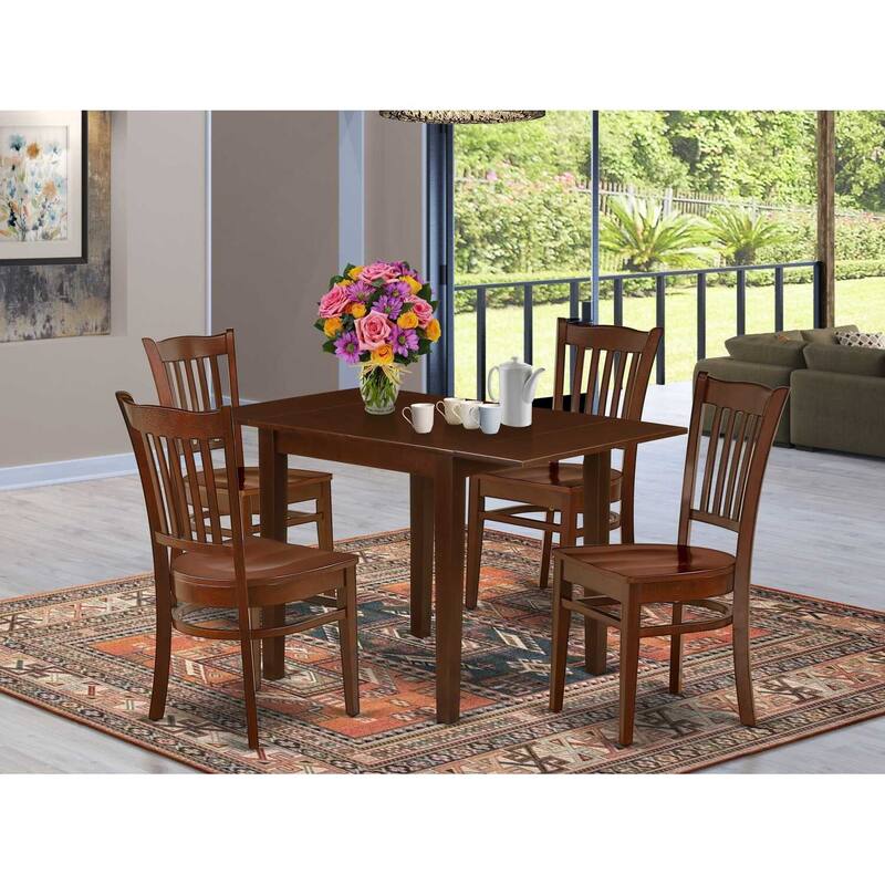 5-Piece Mahogany Finish Solid Wood Top - Dining Room Set - Seats 4