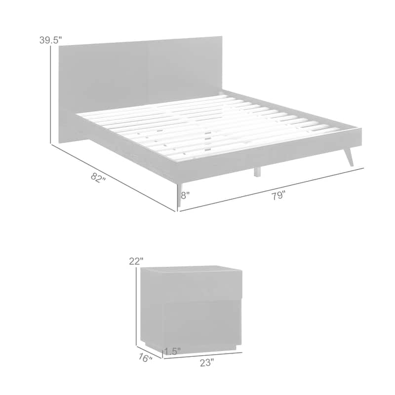 Petra Black Wood 3 Piece Bedroom Set with 2 Nightstands and Platform King or Queen Bed Frame