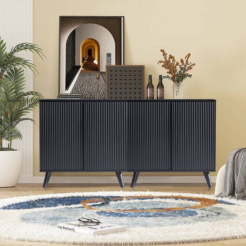 Wooden 2-Door Waveform Sideboard Storage Cabinet