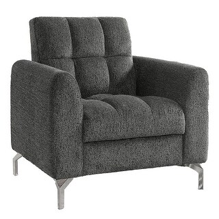 Lupe 35 Inch Chair, Biscuit Tufted, Chrome Legs, Gray Chenille ...