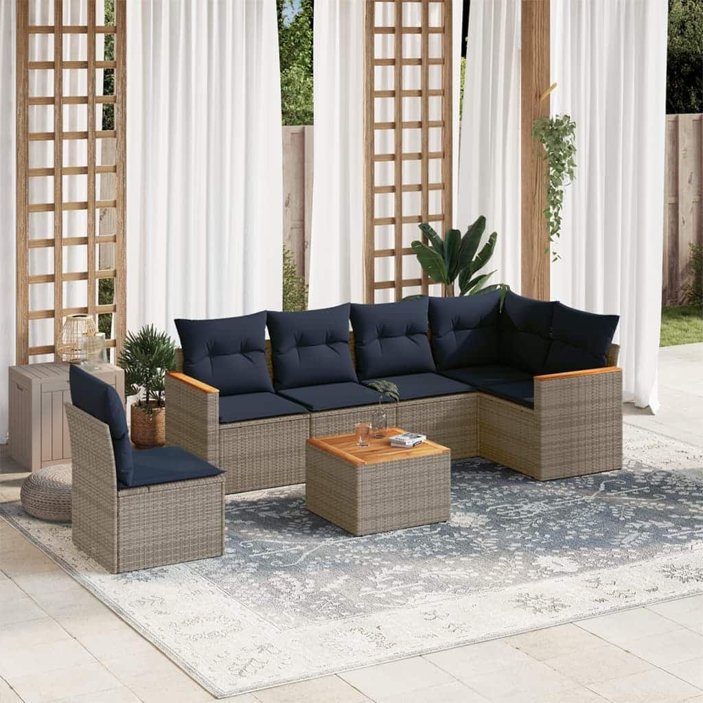 vidaXL Patio Sofa Set with Cushions Outdoor Conversation Furniture Poly Rattan - 24.4x 24.4x 27.2