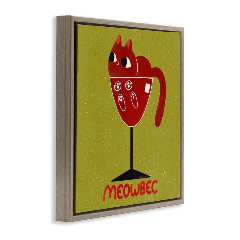 Stupell Meowbec Cat Wine Framed Floater Canvas Wall Art Design By Carrie Cantwell