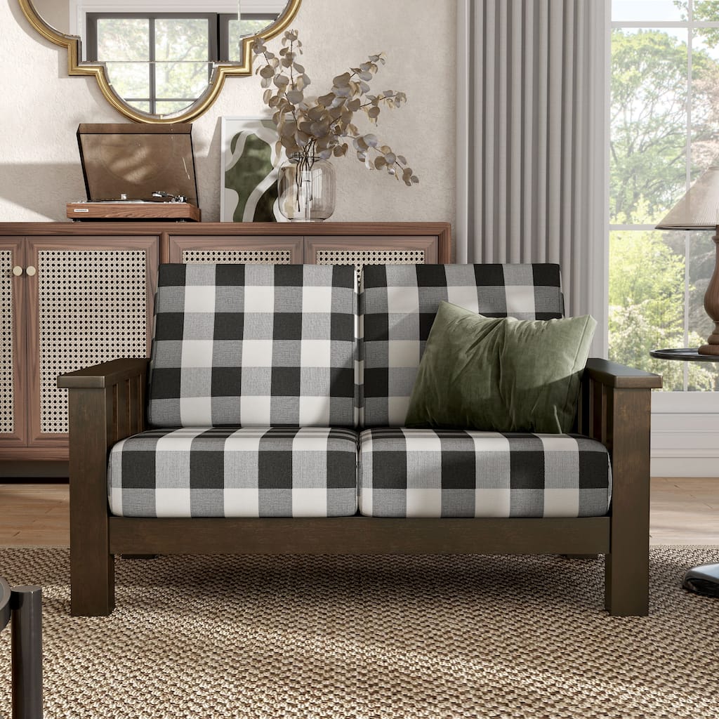 Furniture of America Milou Rustic Wood Plaid Patterned Fabric Loveseat