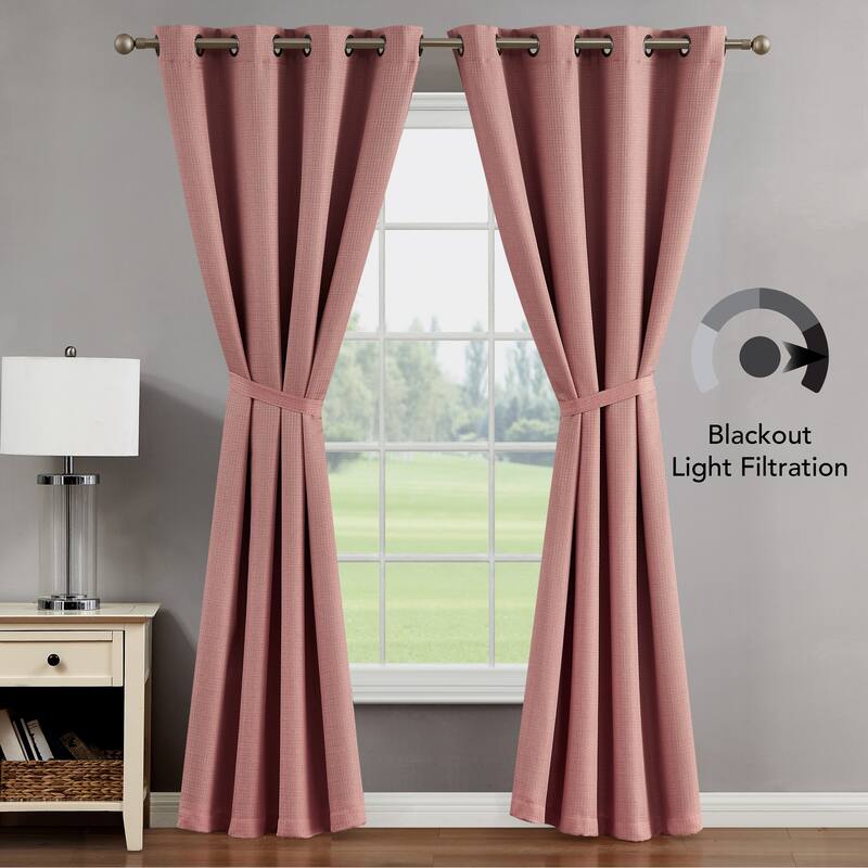 Creative Home Ideas Chyna Blackout Window Curtain, Room Darkening, Thermal Insulated, Grommets, Set of 2 Panels with 2 Tiebacks