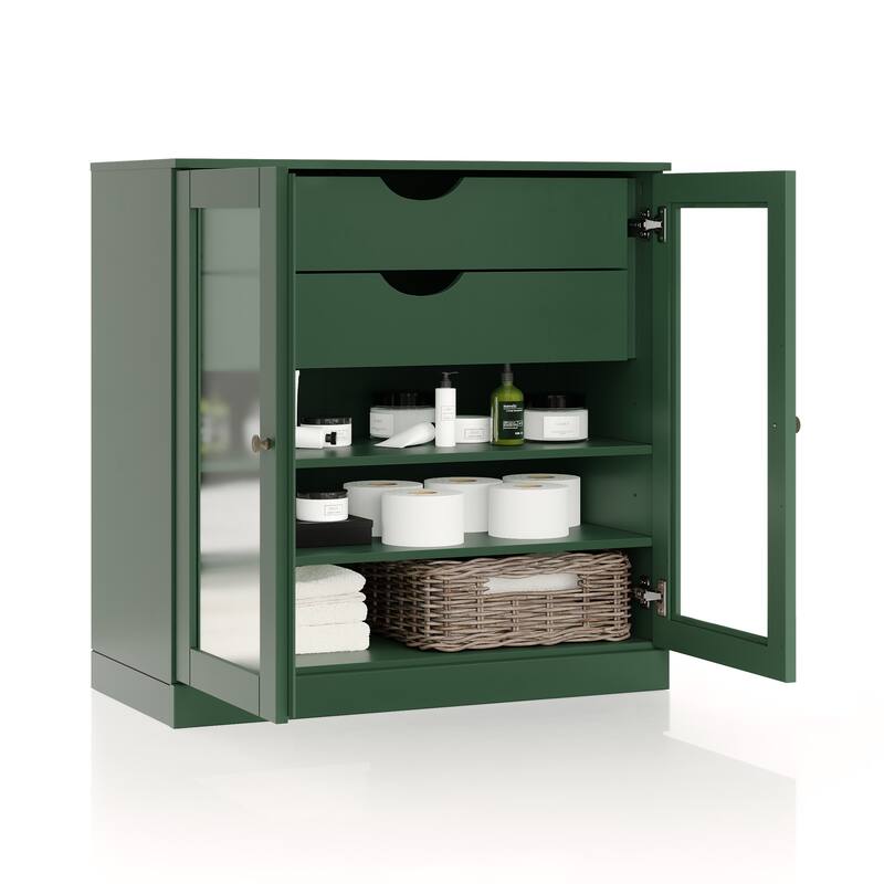 Palace Imports 100% Solid Wood 32" Bathroom Cabinet with Frosted Glass Doors, 2-Drawers and Adjustable Shelves