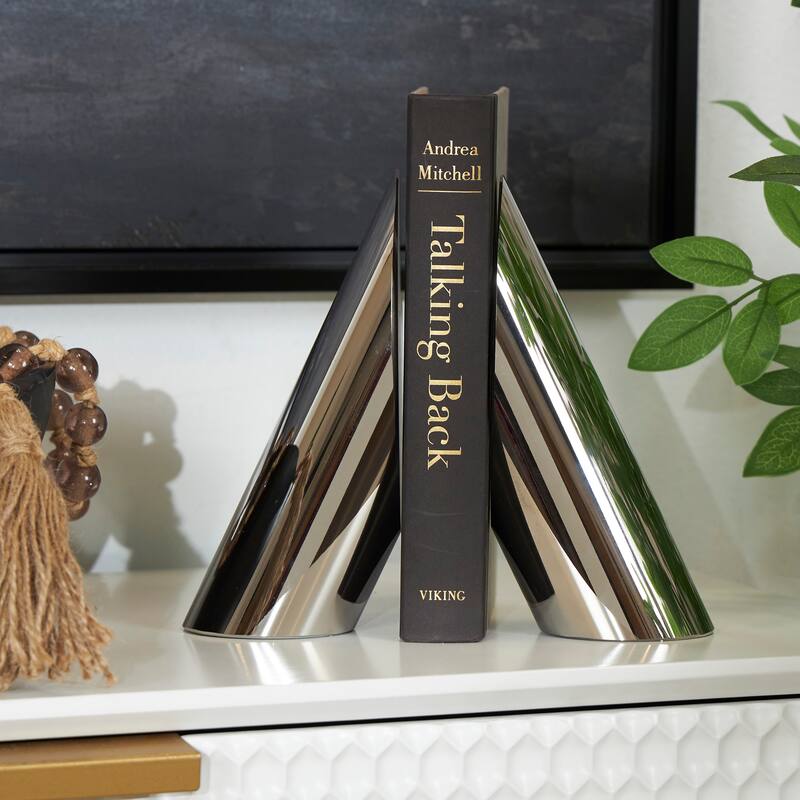 Silver Crystal Pyramid Shaped Geometric Decorative Bookends (Set of 2) - Silver