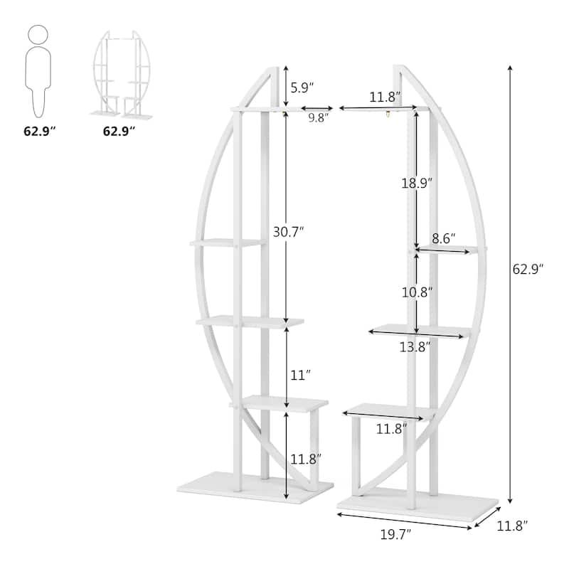5-tier Flower Rack Plant Stands Wooden Display Shelf, Half Moon Flower Table (Set of 2)
