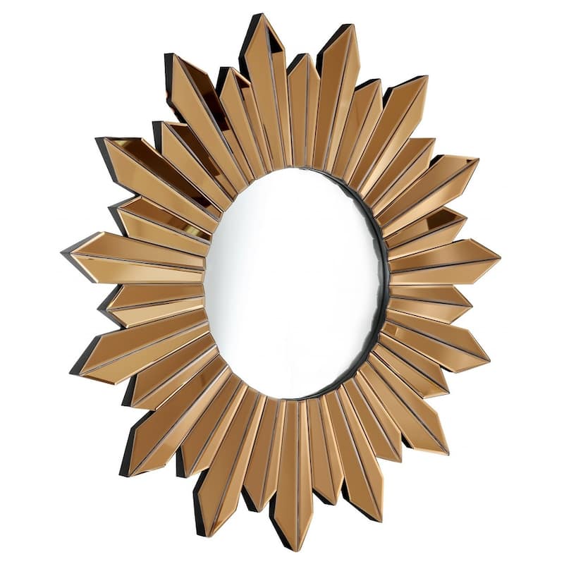 HomeRoots 39" Mirrored Sunburst Accent Mirror Wall Mounted With Glass Frame - 33