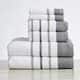 Luxurious Cotton Decorative Stripe Towel Set - 6 Piece Set - Dark Grey / Light Grey