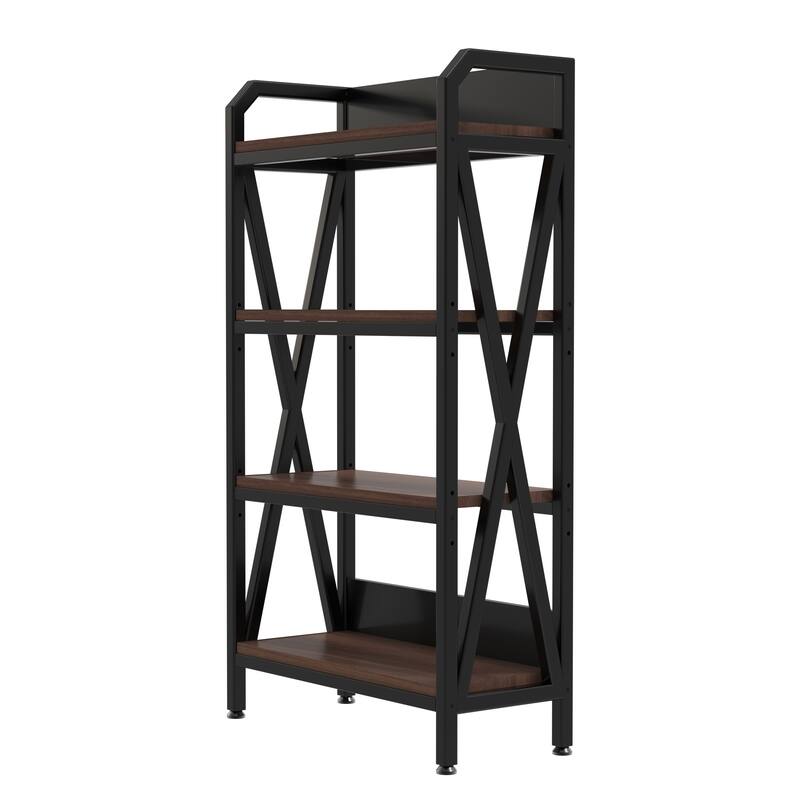 55'' Bakers Rack 4-Level Storage Shelves Metal and Wooden Kitchen Shelves, Kitchen Organizers and Storage,33.50'' Length