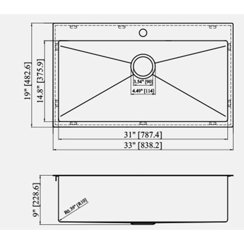 33 Inch Drop In Sink - Kitchen Sink Drop in Topmount Single Bowl Sink 16 Gauge Stainless Steel Kitchen Sink Basin