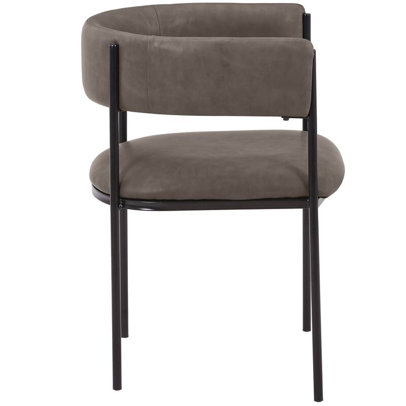 Dining Chair in Leather with Open-Back and Powder Coated Iron Legs Set of 4