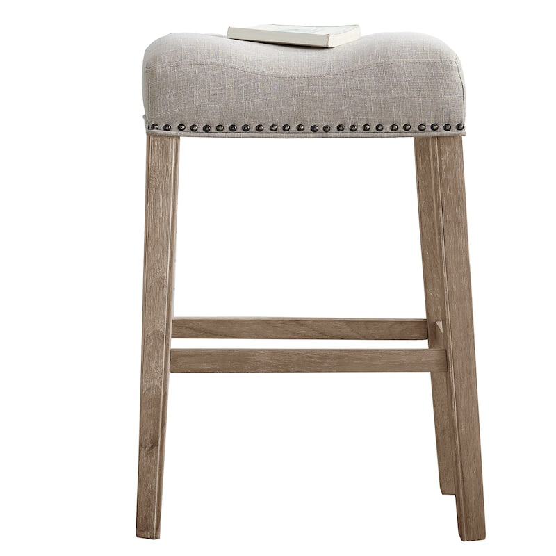 Upholstered Backless Saddle Seat Bar Stools in Tan (Set of 2)