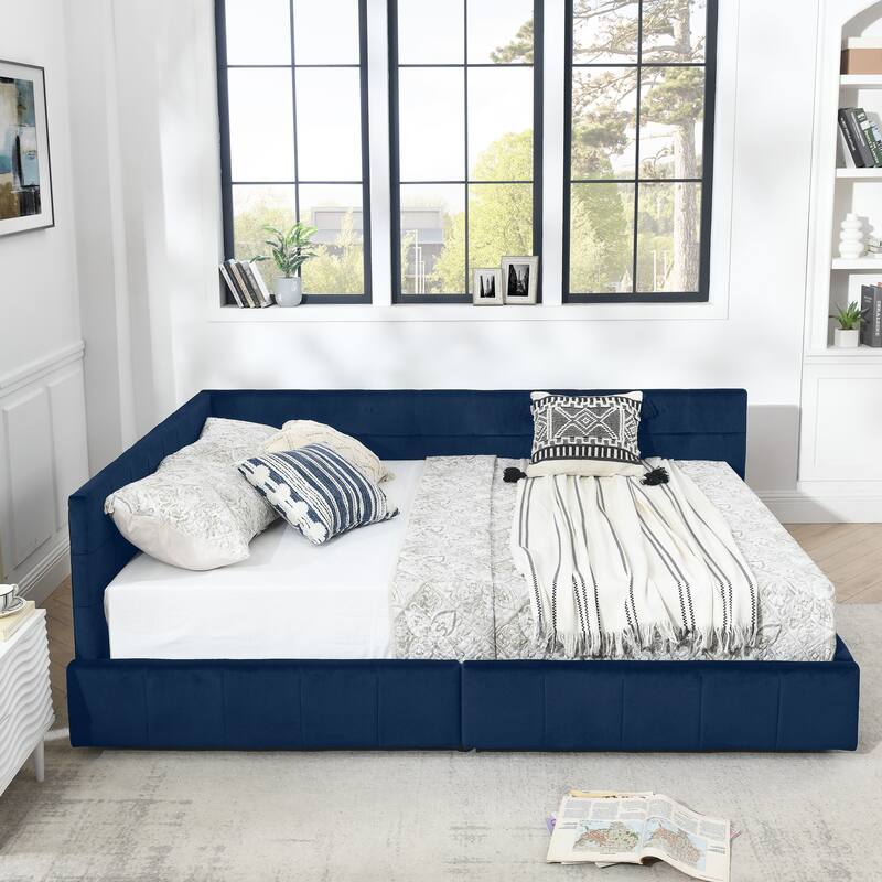 Roomfitters Queen Upholstered Storage Sofa Bed Frame with Backrest and Armrests, Velvet Platform Bed