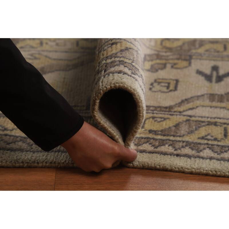 Green Floral Oushak Indian Area Rug Hand-Knotted Wool Carpet - 9'0" x 12'2"