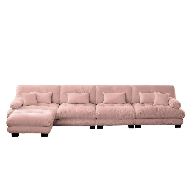GDFStudio - Chenille 4-Seater 173.2" Cloud Modular Sectional Couch with Ottoman