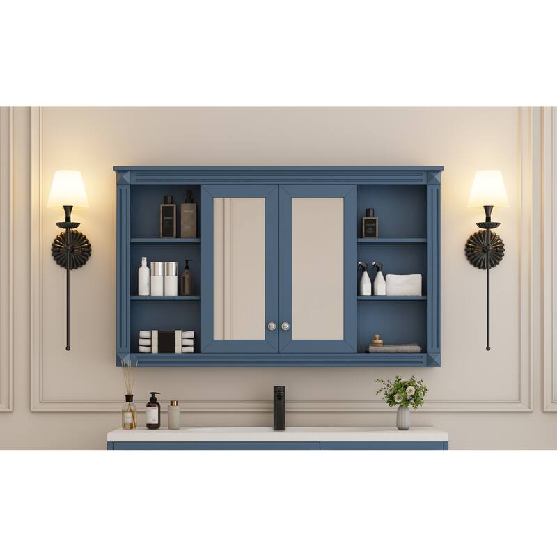 Roomfitters 47 Inch Wall Mount Medicine Cabinet, Mirror Storage with Open Shelves & Adjustable Shelf