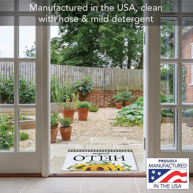 Hello Sunshine Indoor/Outdoor Entryway Mat Made in The USA Low Profile Protective Non-Skid Rubber Backing - 29x17