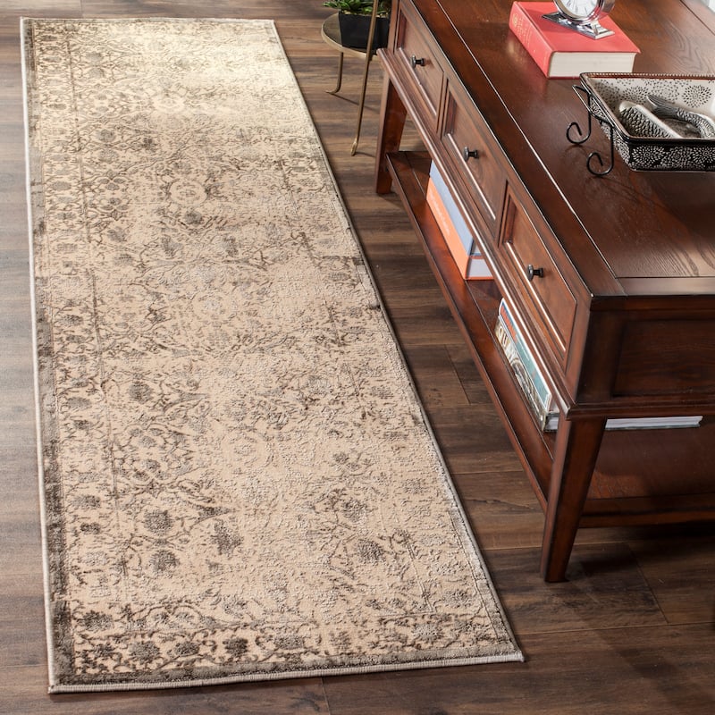 SAFAVIEH Brilliance Ditsa Vintage Boho Distressed Oriental Rug - 2'2" x 8' Runner - Cream/Grey