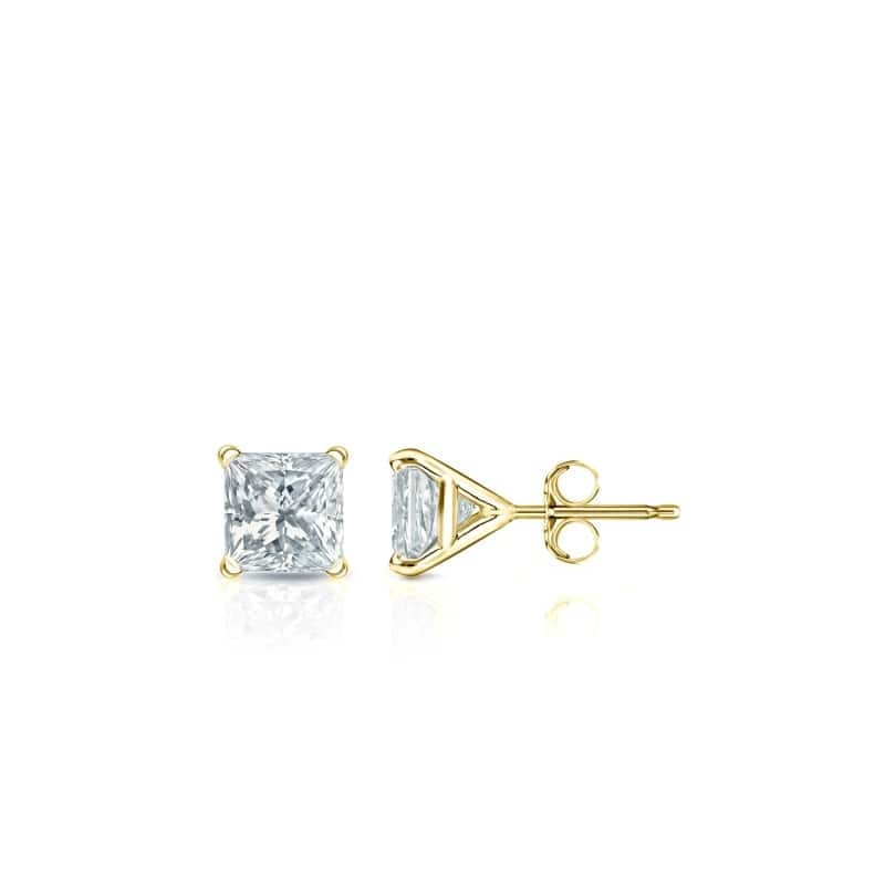 Auriya 14-karat Gold Lab Grown 0.30 carat TDW Princess Diamond Stud Earrings 4-Prong Martini Push-back - Yellow
