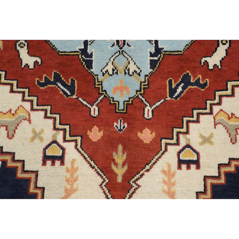 Hand Knotted Oriental 100% Wool Carpet Traditional Medallion Oranges & Rust Heriz (serapi) Area Rug - 9' 0'' X 6' 0''