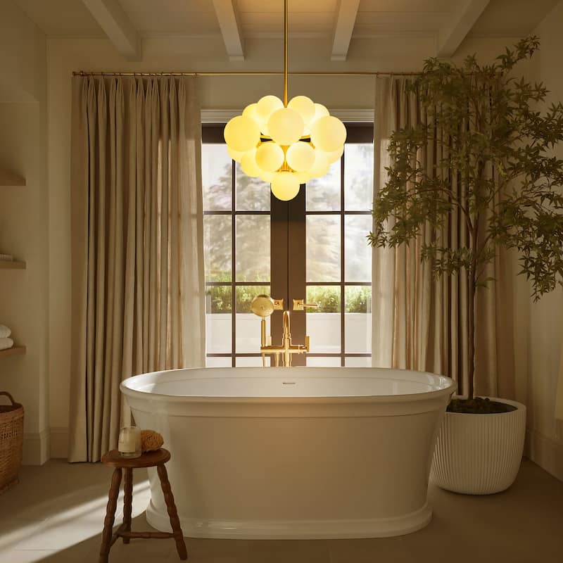 19-Light Brass Modern Glass Globe Bubble Chandelier Dining Room Light with Creative Grape Shape