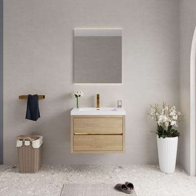 Abruzzo 30" Wall-Mount Bathroom Vanity with Stone Resin Top and Dual Soft-Close Drawers