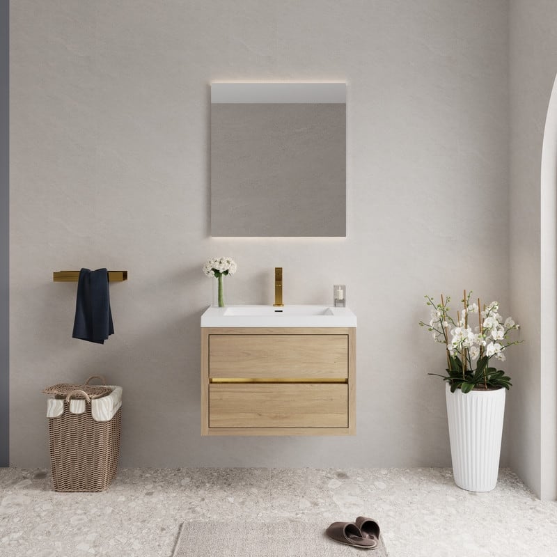 Abruzzo 30" Wall-Mount Bathroom Vanity with Stone Resin Top and Dual Soft-Close Drawers