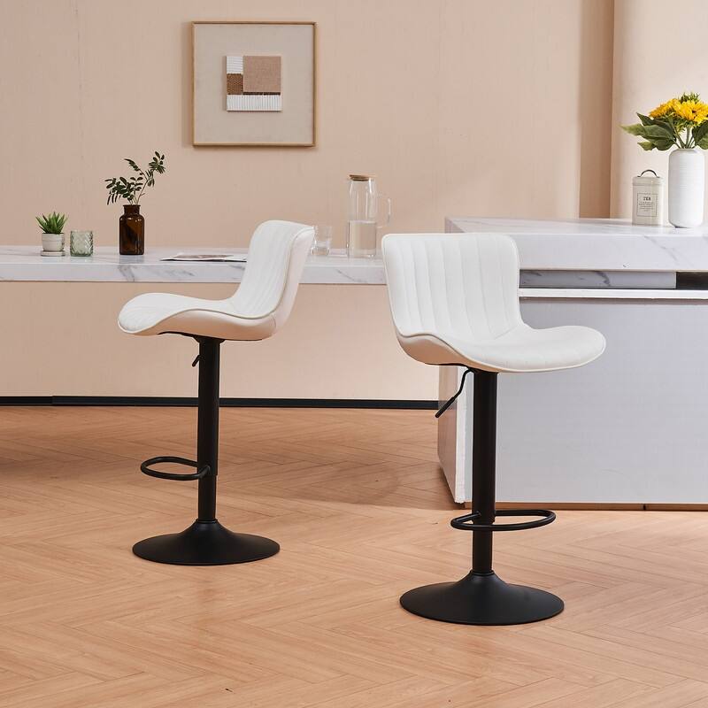 Swivel Bar Stools Set of 2, Leather Counter Height Barstools with Back for Kitchen Island
