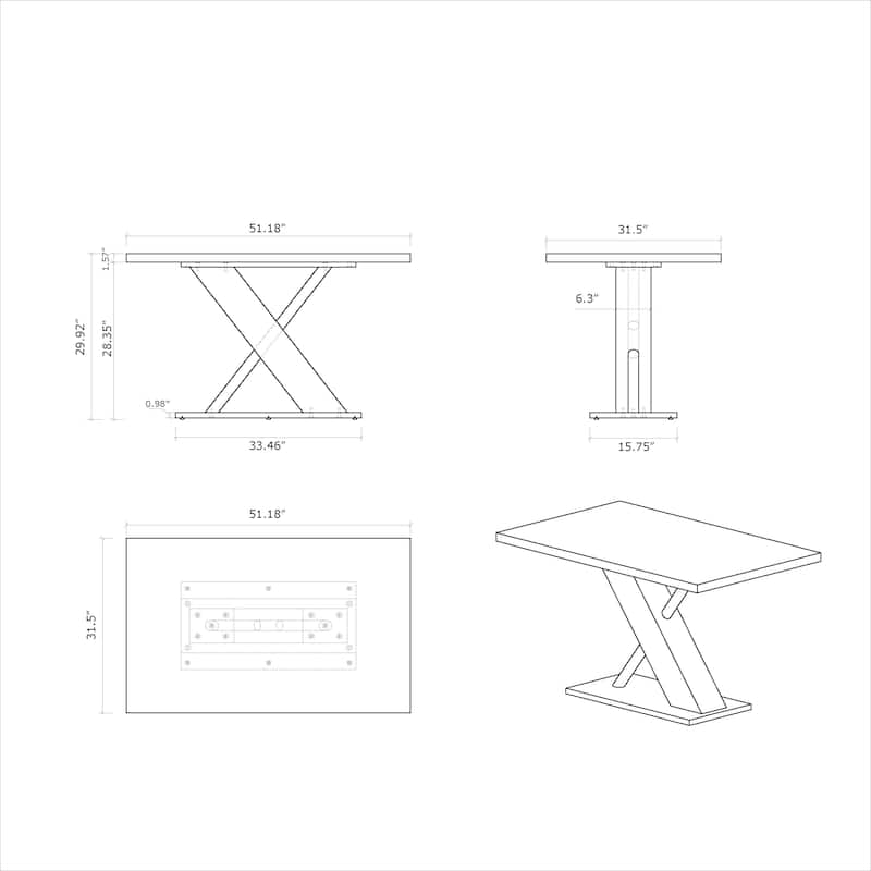 Somette Emily Modern Wood/Black Glass Dining Set with Nook