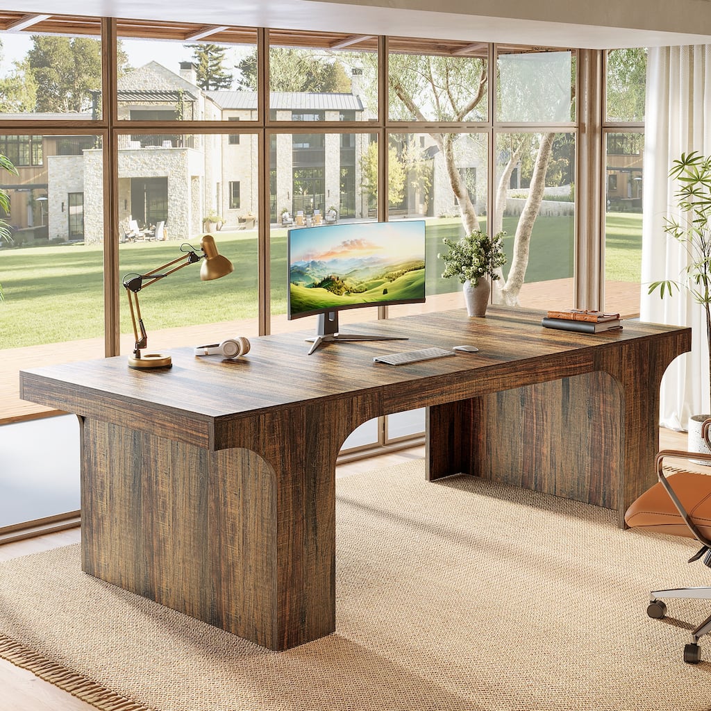 70.9" Executive Desk, Large Wood Computer Office Desk, Writing Table Business Workspace Home Office Accent Desk
