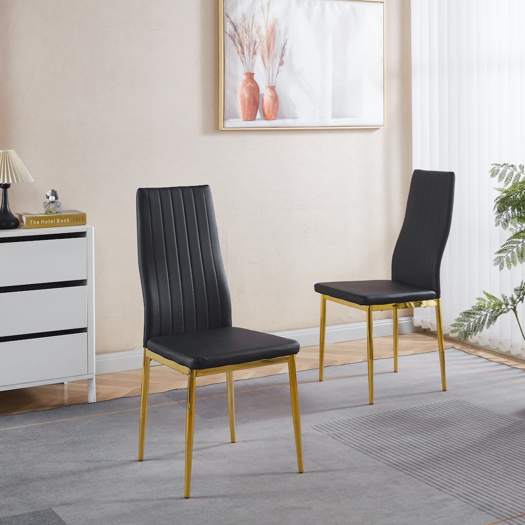 GDFStudio - Soren Mid-Century Modern High Back Dining Chair with Metal Frame and Upholstered Seat, Set of 2