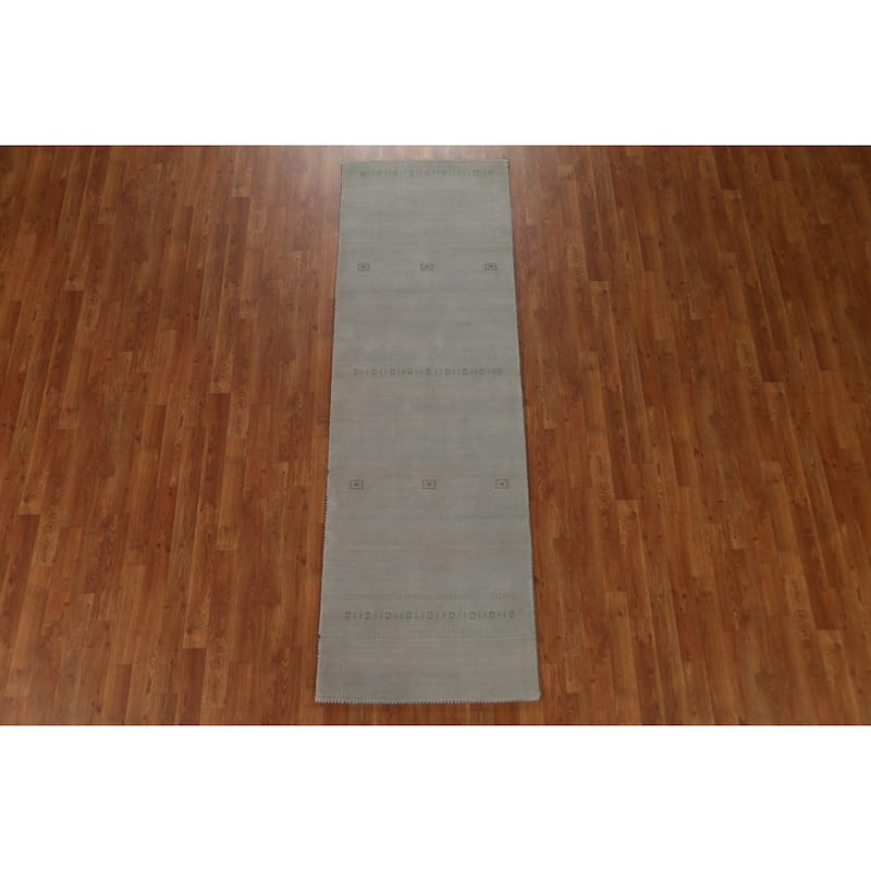 Tribal Gabbeh Wool Runner Rug Hand-knotted Hallway Gray Carpet - 2'6" x 7'10"