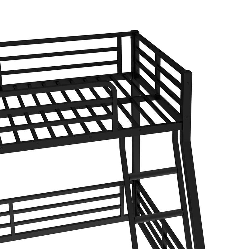 Metal Bunk Bed, Twin over Full Floor Bunk Bed Frame,Heavy-Duty Bunk Bed for Kids, Teens, Adults, Noise-reduced Design, Black