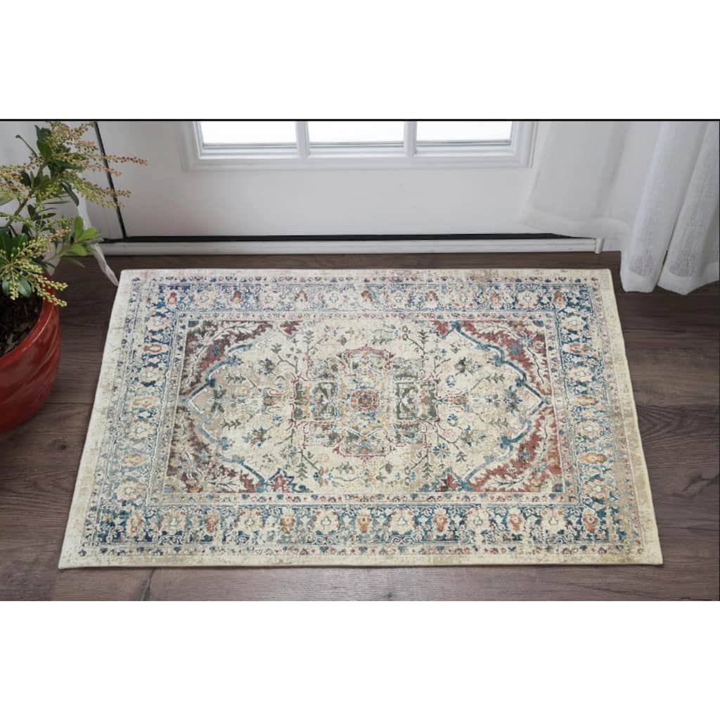 Cele Distressed Traditional Stain Resistant Woven with Fringe Area Rug By HomeRoots