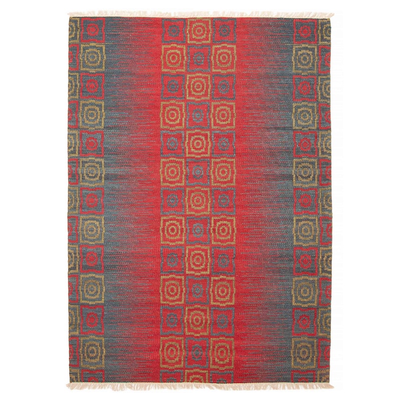 ECARPETGALLERY Flat-Weave Ankara FW Red Wool Kilim - 5'3 x 7'7 - Red - 5'3 x 7'7