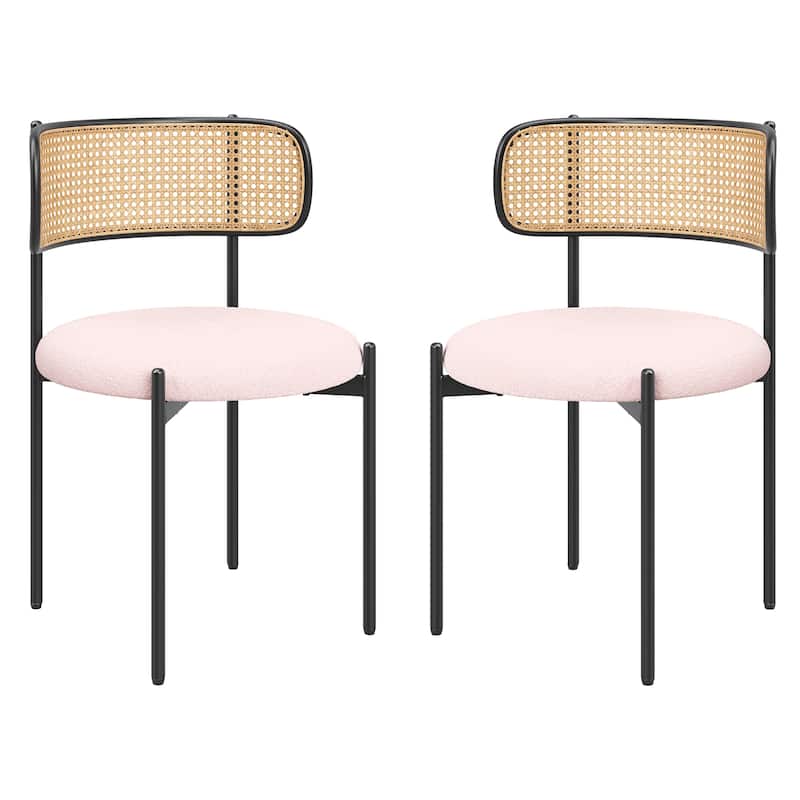 Modern Upholstered Dining Chairs Set of 4,Rattan Back Dining Room Chairs,Accent Kitchen Chairs with Metal Legs