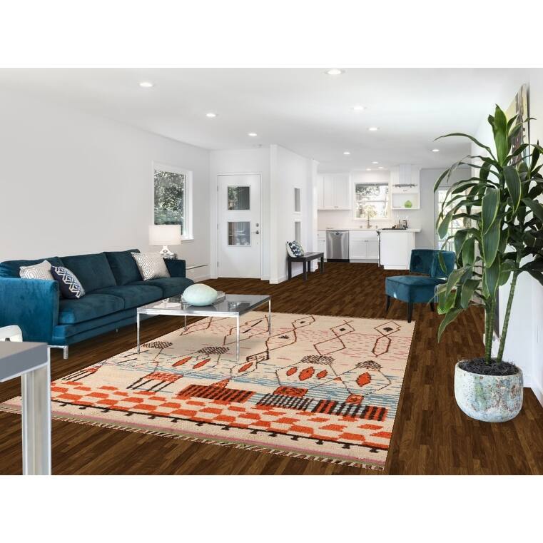 Tribal Plush Moroccan Area Rug Hand-Knotted Wool Carpet - 6'5" x 9'10"