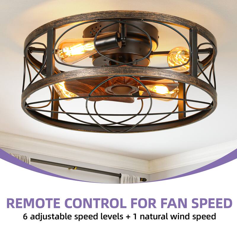 Moasis Farmhouse Flush Mount 20 Inch Caged Ceiling Fan with Lights and Remote - 20 inch