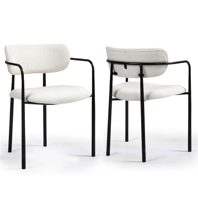 Set of 2 Bedivere Beige Boucle Fabric Dining Chair with Black Iron Arms and Legs