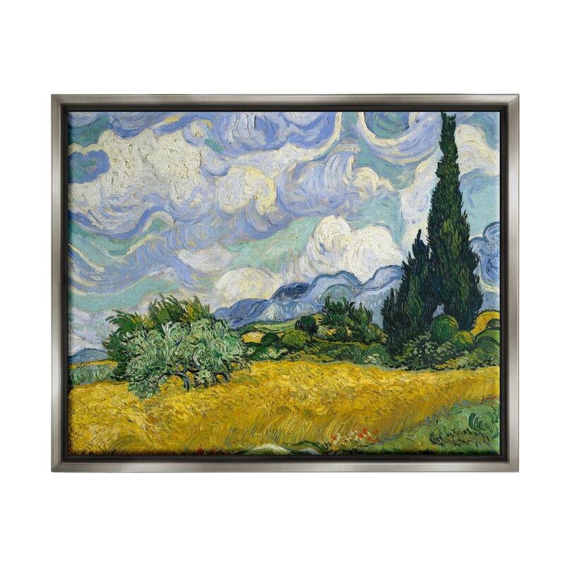 Stupell Van Gogh Wheat Field with Cypresses Post Impressionist Painting Floater Frame - Multi-Color - 24x30 - Grey