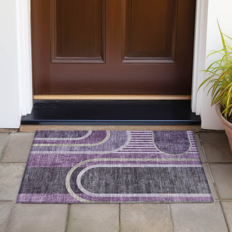 Machine Washable Indoor/ Outdoor Chantille Mid Century Modern Rug