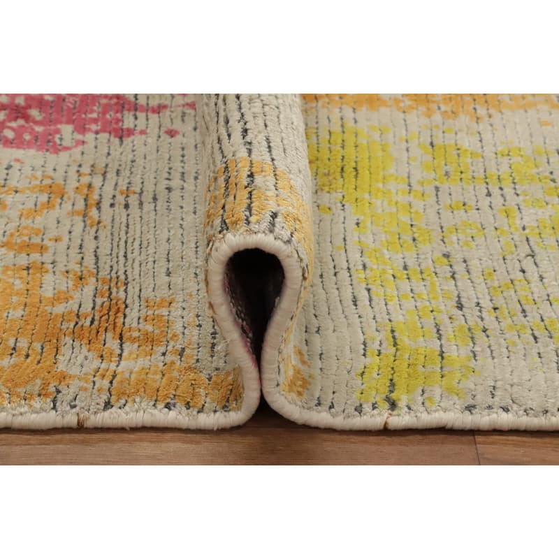 Hand Knotted Oriental Viscose Silk Carpet Modern Abstract Multi-Colored Abstract Area Rug - 5' 0'' X 3' 0''