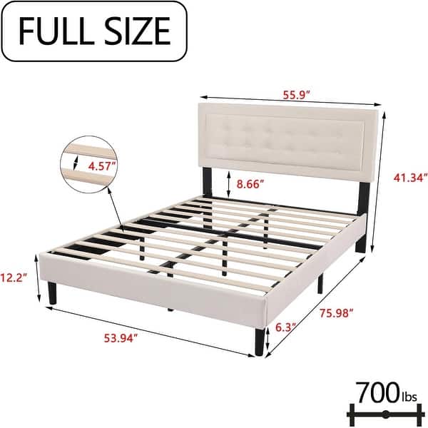 dimension image slide 11 of 17, alazyhome Upholstered Platform Bed Frame with Button Tufting Headboard