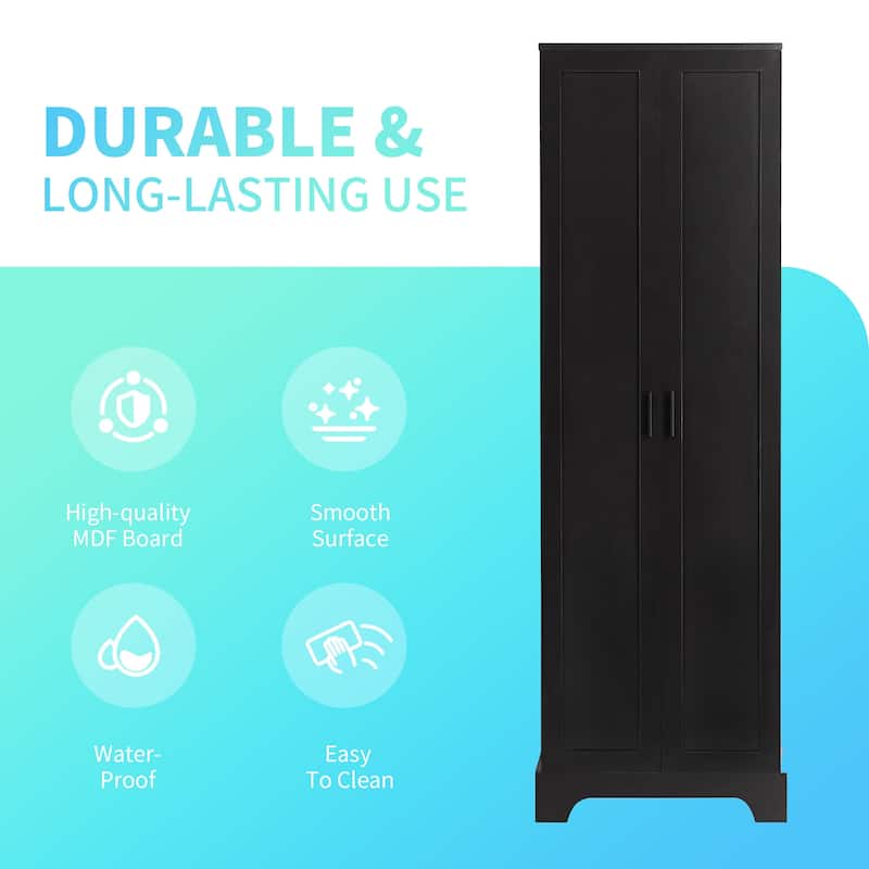 Anmytek Black Tall Storage Cabinet Waterproof Modern Bathroom Organizer Living Room Office Shelf