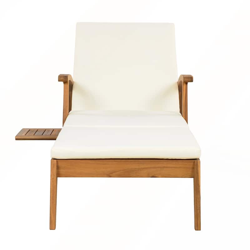 Acacia Wood Wheeled Chaise Lounge Adjustable Backrest Cushion